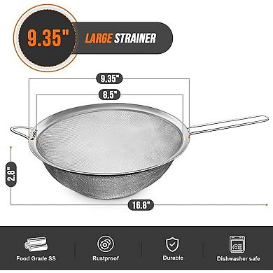 9.35" Stainless Steel Mesh Strainer, 30 Mesh Sieve for Rice, Quinoa, Pasta & More