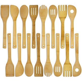 16 pc Cooking Utensil Set - Natural, Nonstick Wooden Spoons & Spatulas