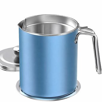Stainless Steel Bacon Grease Container with Mesh Strainer & Non-Slip Tray, 2L