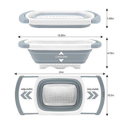 6-Quart Over-the-Sink Silicone Colander with Extendable Handles, BPA-Free
