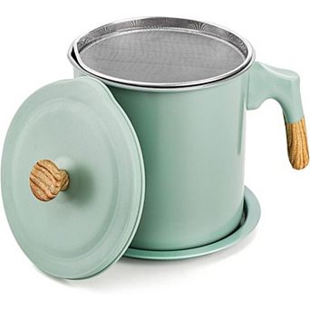 Stainless Steel Bacon Grease Container with Strainer, 48oz Oil Storage for Kitchen