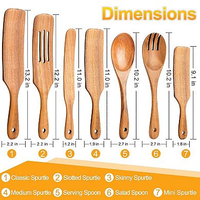 7-Piece Wooden Spurtle Set, Heat-Resistant Utensils for Cooking & Sourdough Starter