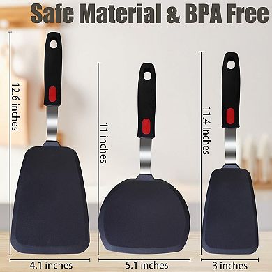 3-Pack Silicone Spatula Set, Heat Resistant to 600°F, Flexible, Non-Scratch & Dishwasher Safe