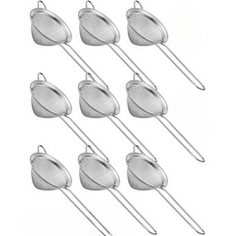 9-Pack Stainless Steel Fine Mesh Cocktail Strainers for Juice, Tea, Coffee, Herbs - 3.2" Long Handle