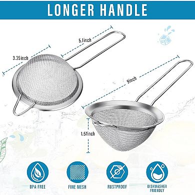 9-Pack Stainless Steel Fine Mesh Cocktail Strainers for Juice, Tea, Coffee, Herbs - 3.2" Long Handle