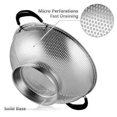 18/8 Stainless Steel 5-Quart Colander with Heat-Resistant Handles, BPA-Free, Micro-Perforated