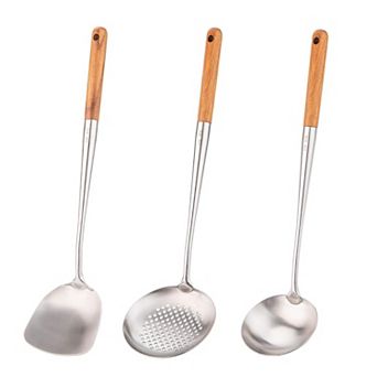 17" Wok Spatula & Ladle Set, Skimmer Ladle, 304 Stainless Steel Cooking Utensils