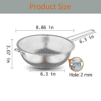 Stainless Steel Kitchen Colander with Handle & Feet for Straining, Rinsing, Frying & Steaming