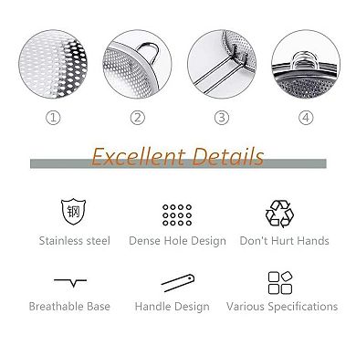 Stainless Steel Kitchen Colander with Handle & Feet for Straining, Rinsing, Frying & Steaming