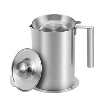 1.8L Stainless Steel Grease Strainer & Container with Lid & Handle For Oil Storage & Frying