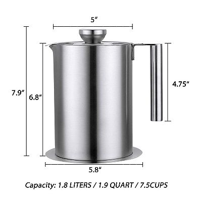 1.8L Stainless Steel Grease Strainer & Container with Lid & Handle For Oil Storage & Frying