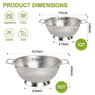 Stainless Steel 5-Quart Colander Strainer, Dishwasher Safe for Kitchen Use