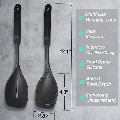 2-Pack Heat-Resistant Silicone Cooking Spoons, Non-Stick Slotted & Solid for Mixing & Serving