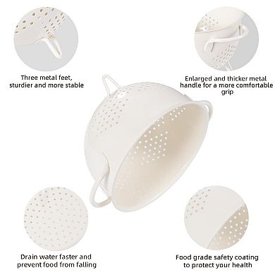 5-Quart Powder-Coated Metal Colander with Base & Double Handles Kitchen Strainer for Pasta, Fruit