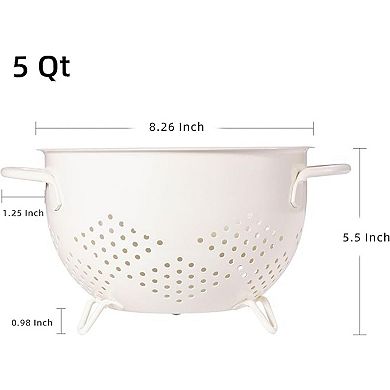 5-Quart Powder-Coated Metal Colander with Base & Double Handles Kitchen Strainer for Pasta, Fruit