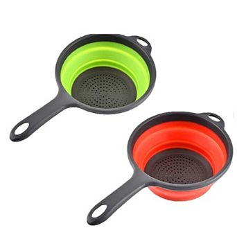 2-Pack Foldable Silicone Colanders with Handles Space-Saving Pasta & Veggie Strainers (Green & Red