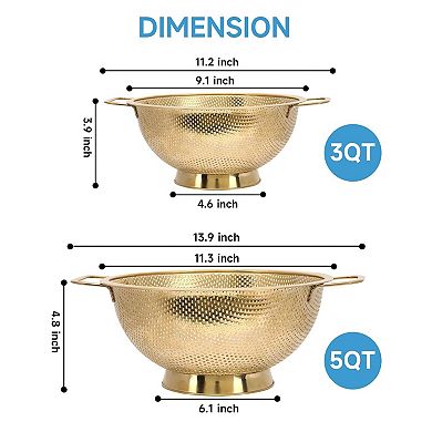 3QT Stainless Steel Colander with Handle, Dishwasher Safe for Fruits & Veggies