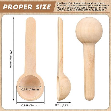 100 Mini Wooden Spoons, 3-inch, for Condiments, Honey, Coffee, Teas, Sugar & Kitchen Use