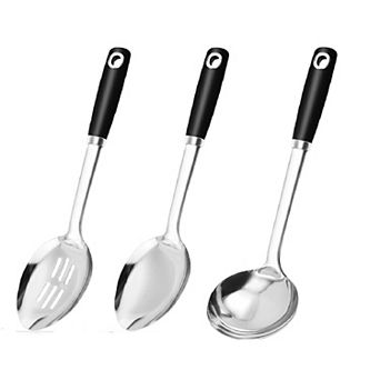 14" Stainless Steel Cooking Spoon Set, Heavy Duty Slotted & Soup Ladle, 3 pc
