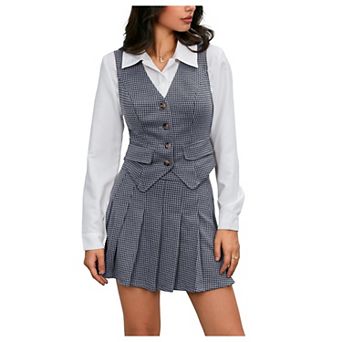 Women Chic Plaid Skirt Set