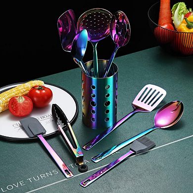 13-Piece Rainbow Stainless Steel Kitchen Utensil Set with Holder, Dishwasher Safe