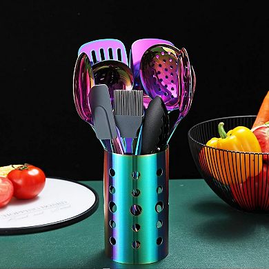 13-Piece Rainbow Stainless Steel Kitchen Utensil Set with Holder, Dishwasher Safe