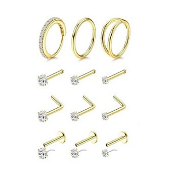 12 pc Gold Plated Nose Ring Set