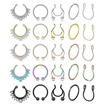 25 pc Fake Nose Ring Set