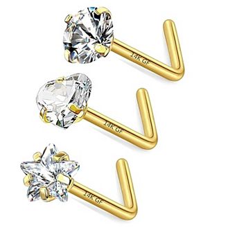 3 pc 14K Gold Filled Nose Studs Set