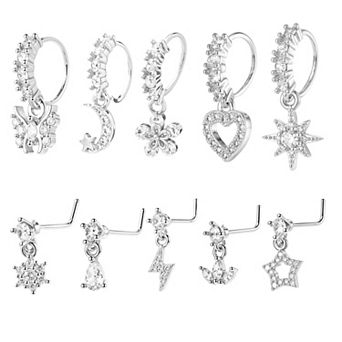 10 pc Dangle Nose Ring And Earrings Set
