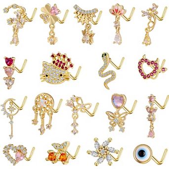 18 pc Gold Nose Ring Set