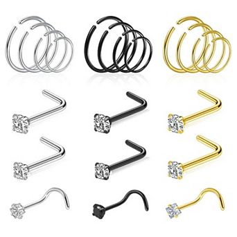 21 pc Nose Hoop and Stud Set