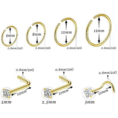 21 Piece Nose Hoop and Stud Set