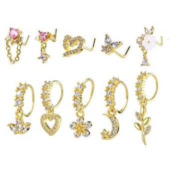 10 pc Dangle Nose Ring Set