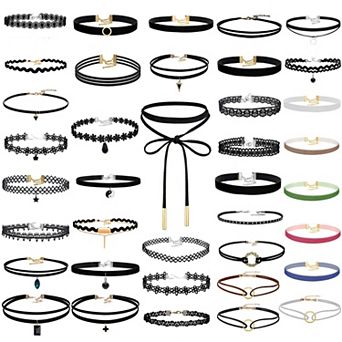 38 pc Black Choker Necklace Set for Women