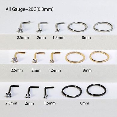 15PCS Titanium Nose Ring Set