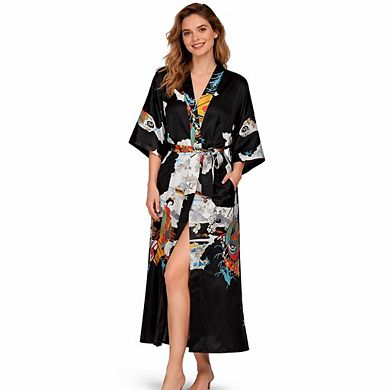 Soft Floral Satin Robe Women