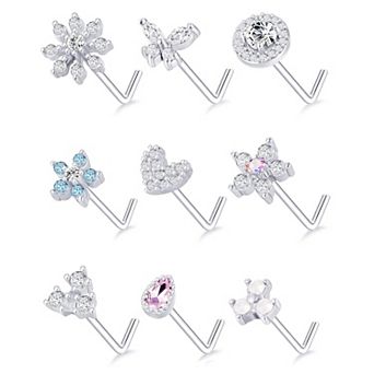9 pc Nose Stud and Ring Set 20G