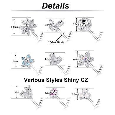 9Pcs Nose Stud and Ring Set 20G