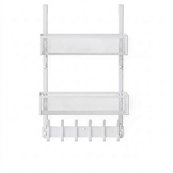 Over The Door Hooks Organizer with 12 Coat Hooks and 2 Mesh Baskets Storage Rack