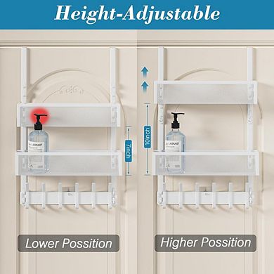 Over The Door Hooks Organizer with 12 Coat Hooks and 2 Mesh Baskets Storage Rack