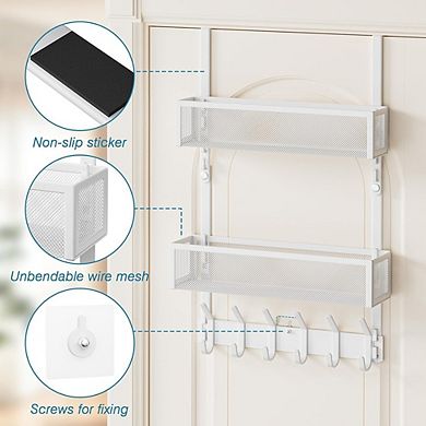 Over The Door Hooks Organizer with 12 Coat Hooks and 2 Mesh Baskets Storage Rack