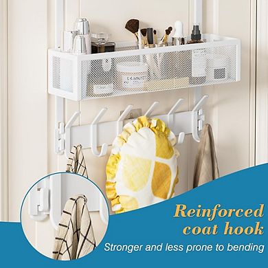 Over The Door Hooks Organizer with 12 Coat Hooks and 2 Mesh Baskets Storage Rack