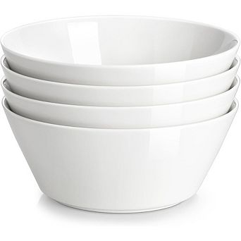 White Porcelain Deep Soup & Cereal Bowls Set of 4, Microwave & Dishwasher Safe