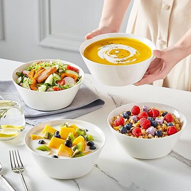White Porcelain Deep Soup & Cereal Bowls Set of 4, Microwave & Dishwasher Safe