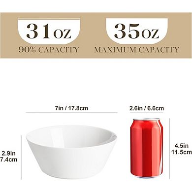 White Porcelain Deep Soup & Cereal Bowls Set of 4, Microwave & Dishwasher Safe