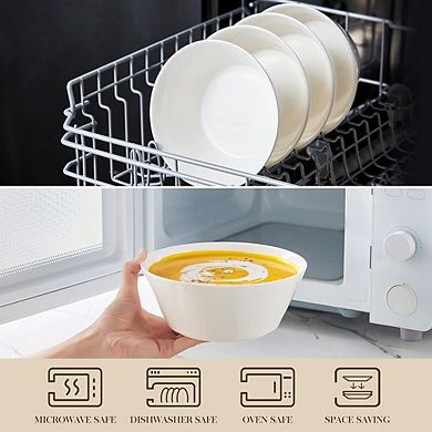 White Porcelain Deep Soup & Cereal Bowls Set of 4, Microwave & Dishwasher Safe