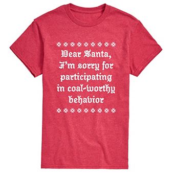 Men's “Dear Santa, I'm Sorry for Participating in Coal-Worthy Behavior” Short Sleeve Graphic T-Shirt