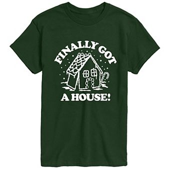 Men's “Finally Got a House!” Gingerbread House Short Sleeve Graphic T-Shirt