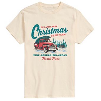 Men's “Cut and Carry Christmas Tree Farm” Vintage Truck Short Sleeve Graphic T-Shirt